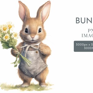 File PNG di Clipart di conigli carini, Clipart per uso commerciale con acquerelli, Scrapbooking di diari spazzatura, POD consentito, Arte digitale per progetti artigianali