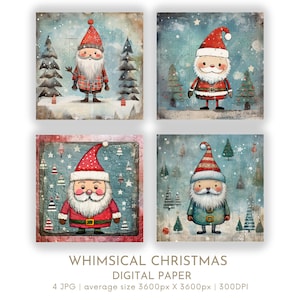 Skurril Weihnachtsmann Digitales Papier Set 4 JPG Weihnachtskarte Herstellung Festliche Santa Junk Journal Seiten Sammelalbum Digital Sofort Download