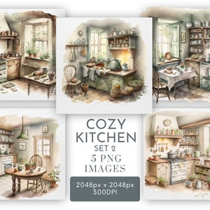 Paquete PNG de imágenes prediseñadas de cocina acogedora, habitación de niños, álbum de recortes, creación de tarjetas, escena de cocina, descarga instantánea de uso comercial