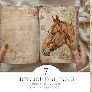 Pferd 7 Digital Journal Seiten Shabby Chic Junk Journal Digitales Papier Druckbare Pferde Papierhandwerk Collage Sheet 11 x 8,5 Download