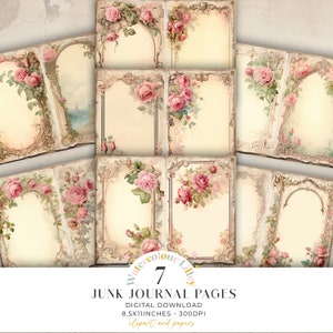 Feuilles de journal indésirable roses roses pliées en deux, papier imprimable journal indésirable Roses, feuille de collage numérique floral, album de scrapbooking, téléchargement immédiat
