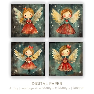 Ensemble de papier numérique féerique lunatique 4 cartes de Noël JPG fabrication de cartes de Noël festives Pages de scrapbooking Téléchargement instantané numérique