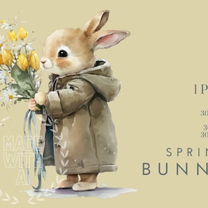 Hase mit Blumen Clipart , Kinderzimmer Frühling Clipart , Narzisse Clipart , Ostern Clipart , Frühling Hase Clipart , Blumen Clipart-Kinderzimmer