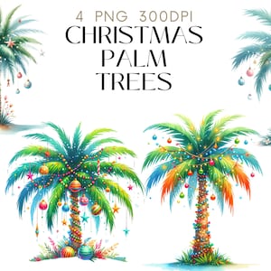 Weihnachten Palme Clipart PNG Set 4 Weihnachten Aquarell Illustration Kommerzielle Nutzung, Papier Handwerk Digital Sofort Download