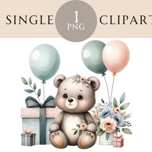 Verjaardag teddybeer clipart baby shower feestbeest muur kunst graphics ballonnen presenteert bloemen clipart kwekerij decor commercieel gebruik png