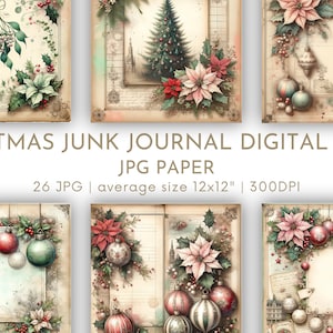 Páginas de diario basura navideñas, fondos navideños digitales, papeles cuadrados, páginas de diario, tarjetas festivas para álbumes de recortes, regalos, uso comercial JPG