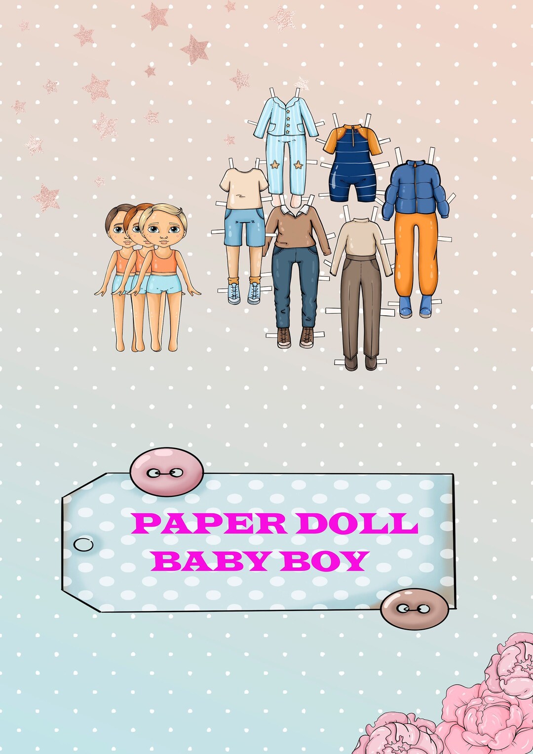Paper Doll Paper Doll Baby Boy Game With Baby Etsy