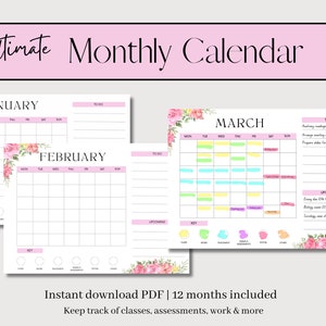 Printable monthly calendar for students