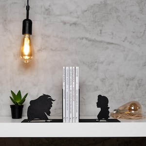 Suportes para livros da Bela e a Fera, decoração em metal, arte em metal, presente para escritório, o melhor presente de todos, suportes para livros da Bela e a Fera, presente de boas-vindas, presente de fã de cinema