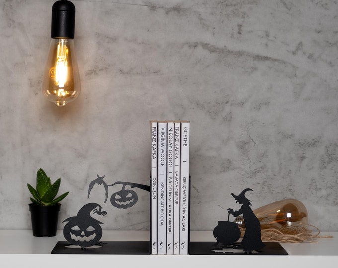 Halloween Bookends, Pumpkin Metal Decor,Halloween Metal Art, Halloween Gift, Witch Gift ,Pumpkin Gift, Best Decoration,Witch Bookends