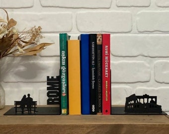 Rome Metal Bookends, Metal Decor, Metal Art, Office, Gift , Best Gift Ever,City Bookends,Rome Bookends,Rome in love,Free Shipping,Collesium