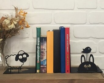 Happy Animals Metal Bookends,Metal Decor, Metal Art, Gift , Best Gift Ever,animal ,sheep,cat,bird,childeren bookends,WORLDWIDE FREE SHIPPING