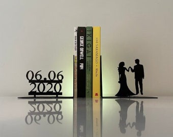 Serre-livres en métal à personnaliser avec date de mariage, cadeau pour couple, décoration en métal, cadeau de mariage, cadeau chat, serre-livres à personnaliser, cadeau d'anniversaire, idée cadeau pour couple