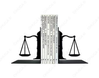 Serre-livres en métal Justice, décoration en métal, art en métal, cadeau, meilleur cadeau de tous les temps, meilleure décoration, balance de la justice, support pour livres d'avocat, livre de droit, tribunal