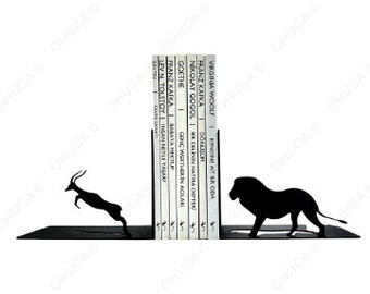 Serre-livres en métal Lion et Gazelle, décoration en métal, art du métal, bureau, cadeau, meilleur cadeau de tous les temps, meilleure décoration, lion, gazelle, livraison gratuite dans le monde entier