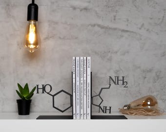 Fermalibri con la serotonina, decorazioni in metallo con la serotonina, arte in metallo con la serotonina, regalo con la serotonina, regalo con la chimica, decorazione regalo con il chimico, fermalibri con la chimica