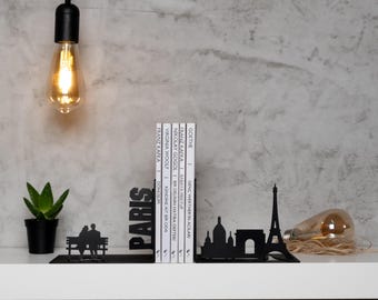 Paris Bookends: Metal Art, Eiffel Tower Silhouette, Office Decor