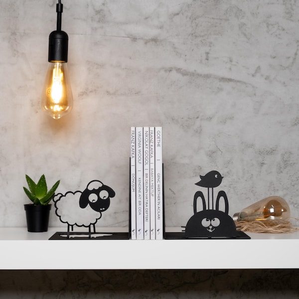Happy Animals Metal Bookends: Children's Shelf Decor