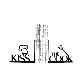 Kiss the Cook Metal Bookends, Cook Metal Decor,Kitchen Metal Art, Gift , Kitchen bookends,Kiss the cook, kitchen gift, kitchen books,cook