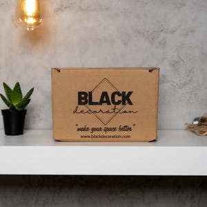 May include: A brown cardboard box with the text "BLACK decoration" and the tagline "make your space better" printed on it. The website address "www.blackdecoration.com" is also printed on the box.