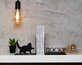 Dog and Cat Customize Metal Bookend,dog Metal Decor,puppy Metal Art,cat gift,Customize Bookend,dog cat bookends,Customize Gift,dog name gift