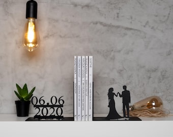 Marriage Date Customize Metal Bookends,couple gift Metal Decor,marriage gift ,cat gift,Customize Bookend, anniversary gift,,couple gift idea