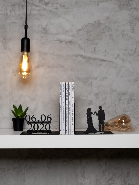 Marriage Date Customize Metal Bookends,couple gift Metal Decor,marriage gift ,cat gift,Customize Bookend, anniversary gift,,couple gift idea