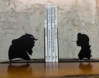 La Bella y la Bestia Bookends, Decoración de metal, Arte en metal, Regalo de oficina, Mejor regalo de todos los tiempos, La Bella y la Bestia Bookends, Regalo de bienvenida, Regalo de película