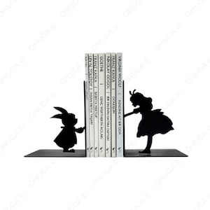 Alice Metal Bookends, Metal Decor, Metal Art, Office Gift, Best Gift Ever, Alice Bookends, Rabbit Gift, Housewarming Gift, Alice Movie Gift