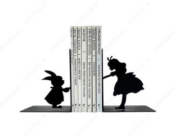 Serre-livres en métal Alice, décoration en métal, oeuvre d'art sur métal, cadeau de bureau, meilleur cadeau de tous les temps, serre-livres Alice, cadeau lapin, cadeau de pendaison de crémaillère, cadeau film Alice