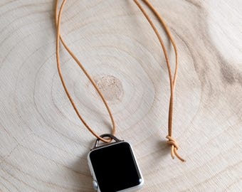 Leather Smartwatch Necklace, Watch Necklace for Apple Watch, Leather Strap, Pocket Watch, Compatible with Apple, Samsung, Fitbit, Huawei, Xiaomi, HKetteLE