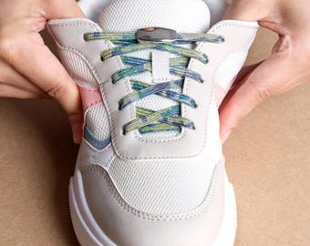 Glitter elastic shoelaces with reusable metal clasp | Elastic no-tie shoelaces for women's and children's sneakers K14 G6.5