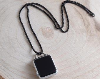 Metal chain necklace for smartwatches including adapter & D-ring – compatible with Apple, Samsung, Fitbit, Huawei, Xiaomi HKetteMT