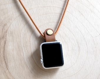 Leather necklace for smartwatches – with smartwatch adapter & leather loop – compatible with Apple, Samsung, Fitbit, Huawei, Xiaomi