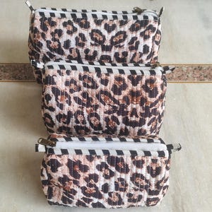 Leopard Print Quilted Cotton Toiletry Bag Set: Handmade Travel Organizer