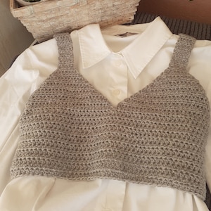 Handmade crochet top, grey crochet wool top, cropped tank top, cropped top, handmade top, crochet crop top, crochet
