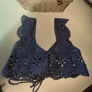 Light blue crochet cotton top, short tank top, short top, handmade crochet crop top crochet