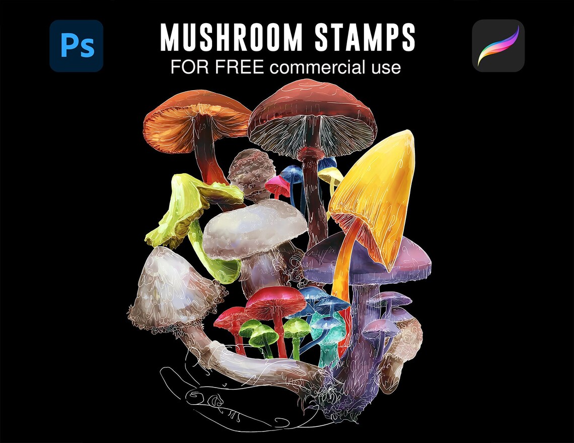 30 Mushroom Stamps High Resolution Etsy