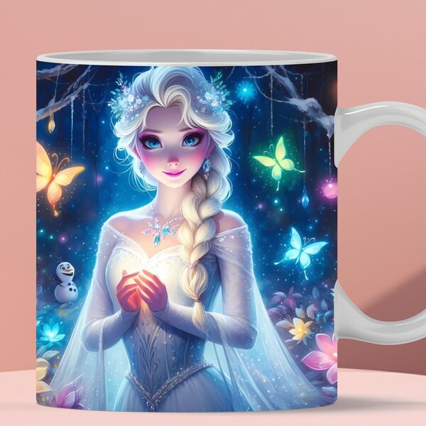 Involucro per tazza 3D principessa carina, involucro per tazza 3D Elsa Design sublimazione PNG, involucro per tazza congelata da 11 once e 15 once