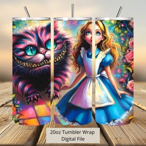 3D Alice in Wonderland Tumbler Wrap, Princess Tumbler Wrap Sublimatie Design PNG, 20oz Skinny Straight & Taps toelopende Cat Tumbler Wrap