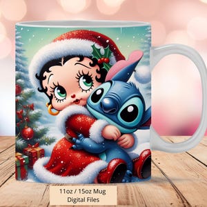 3D Cute Stitch and Betty Christmas Mug Wrap, 3D Stitch Mug Wrap Sublimation Design PNG, Mug 11oz and 15oz Betty Mug Wrap, Digital files