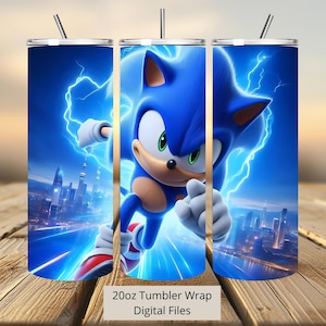 3D schattige Sonic Splash Run Tumbler Wrap, Sonic kleurrijke Tumbler Wrap sublimatie ontwerp PNG, 20oz skinny rechte en taps toelopende Sonic Tumbler Wrap
