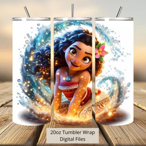 3D süße Moana Splash Shine Tumbler Wrap, Princess Tumbler Wrap Sublimation Design PNG, 20oz Skinny Straight & Tapered Moana Tumbler Wrap
