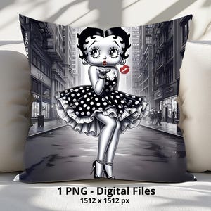 1 PNG Betty Boop Black and White Kiss for Pillow, Digital Design file for Pillow Sublimation, High Resolution, Digital PNG Instant Download