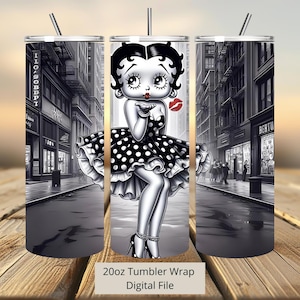 3D Cute Betty Boop Kiss Tumbler Wrap, Betty Tumbler Wrap Sublimation Design PNG, 20oz Skinny Straight & Tapered Love Tumbler Wrap