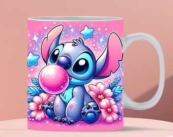 3D Cute Stitch Bubble Mug Wrap, 3D Mug Wrap Sublimation Design PNG, Mug 11oz and 15oz Stitch Mug Wrap