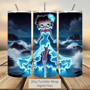 3D carino Betty Blue Neon Sea Tumbler Wrap, Betty Tumbler Wrap Sublimazione Design PNG, 20oz Skinny Straight & Tapered Love Tumbler Wrap