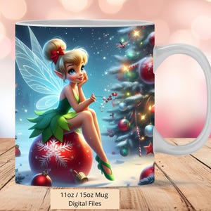 3D Cute Princess Tinkerbell Christmas Mug Wrap, 3D Christmas Mug Wrap Sublimation Design PNG, Mug 11oz and 15oz TinkerBell Mug Wrap