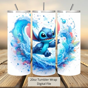 3D Stitch Splash Tumbler Wrap, 20oz Tumbler, Cartoon Tumbler Wrap, Stitch Watercolor Design Png, Tumbler Sublimation, Digital File Png