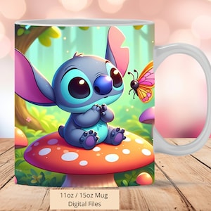 3D Cute Stitch Butterfly Mug Wrap, 3D Stitch Mug Wrap Sublimation Design PNG, Mug 11oz and 15oz Stitch Mug Wrap, Instant Digital files